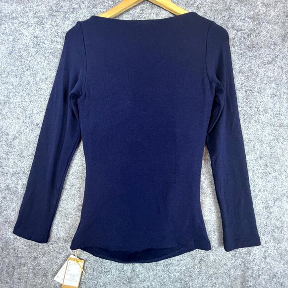 OGL Move Eco Mousse Tucks Brami Top Womens Medium Navy Blue Ruched Built in Bra - Picture 2 of 8